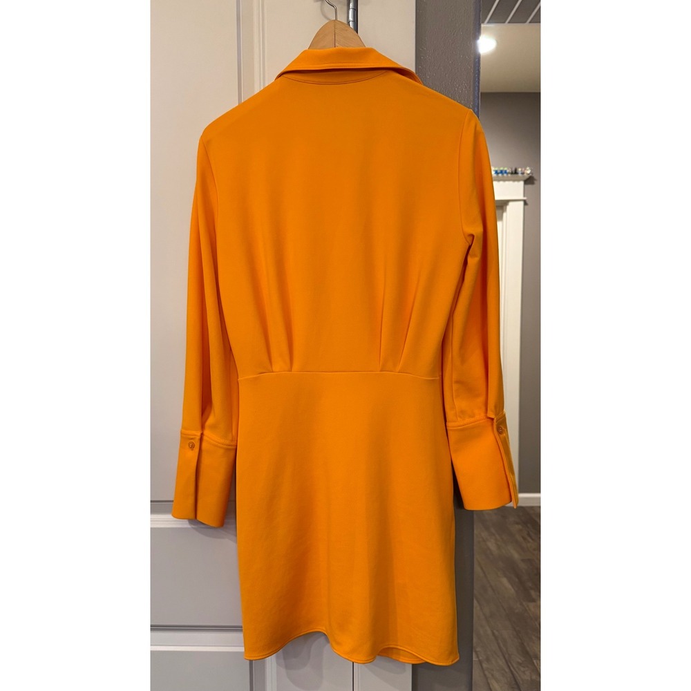 Wmns Bright Orange Zara LS Notched Collar Knee Length Business Casual Dress M - Picture 7 of 8